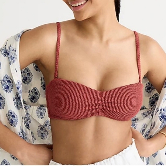 NWT J.Crew Scrunchy Textured Bandeau Bikini Top size 3x in color chimney - Picture 1 of 5